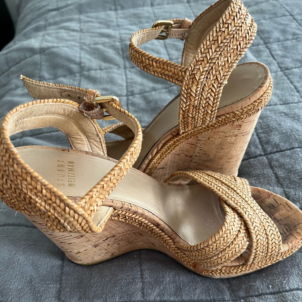 Stuart Weitzman Cork Wedge Espadrilles, size 6.5